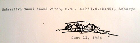 Osho (Bhagwan Shree Rajneesh) Title Certificate issued to Mahasattva Anand Veeren (Viren), Acharya Osho (Bhagwan Shree Rajneesh) Title Certificate issued to Mahasattva Anand Veeren (Viren), Acharya