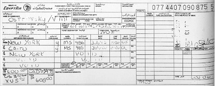 Victor Ostrovsky's ticket for the the EgyptAir flight