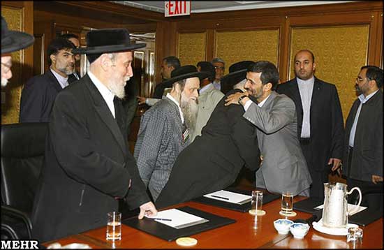 Mahmoud Ahmadinejad hugs Chabad Leader