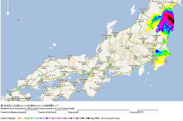 Официальные показания замеров уровня радиации в Японии