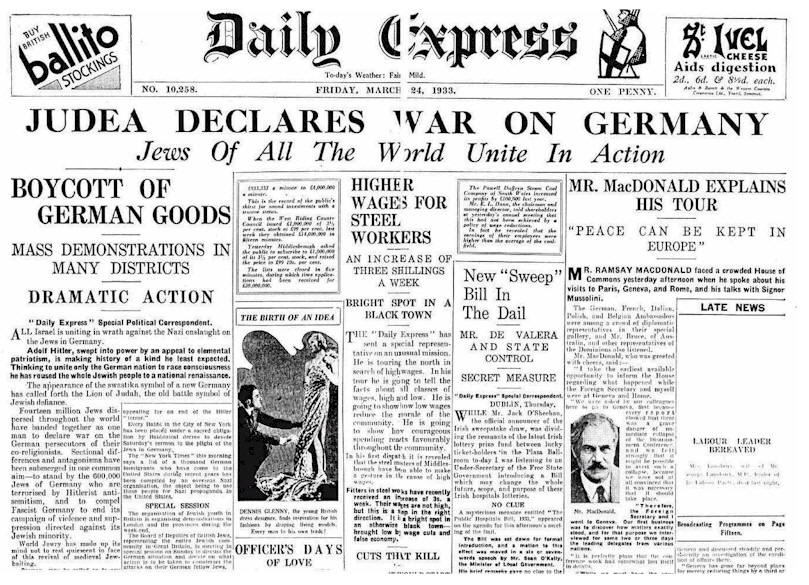 Judea Declares War On Germany (Britain's Daily Express, March 24, 1933)