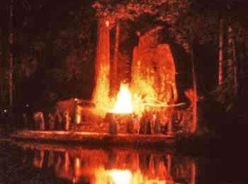 Ritual sacrifice to Moloch at Bohemian Grove - A photograph taken on a long lense at Bohemian Grove