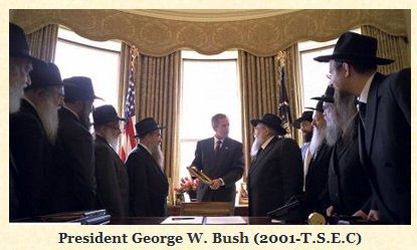 Bush shows a bill to Chabad elders